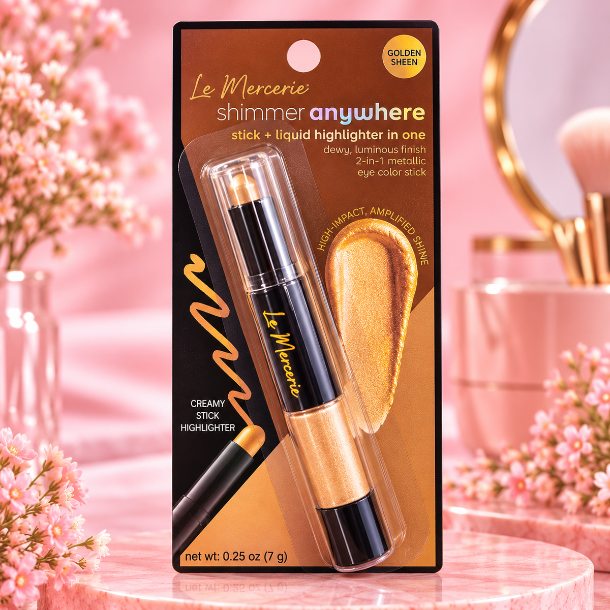 Le Mercerie Shimmer Anywhere Golden Sheen, fondo rosado