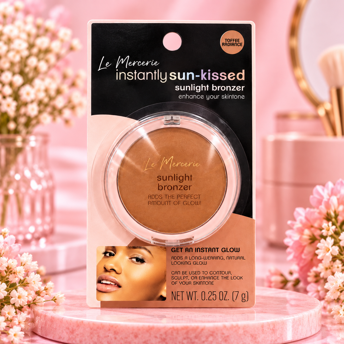 Le Mercerie Toffee Radiance, bronceador con fondo rosado